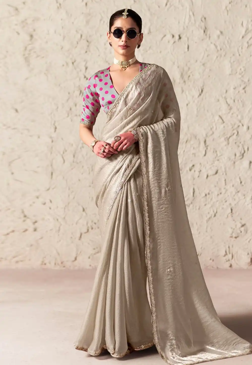 Grey Tissue Saree With Blouse 327892