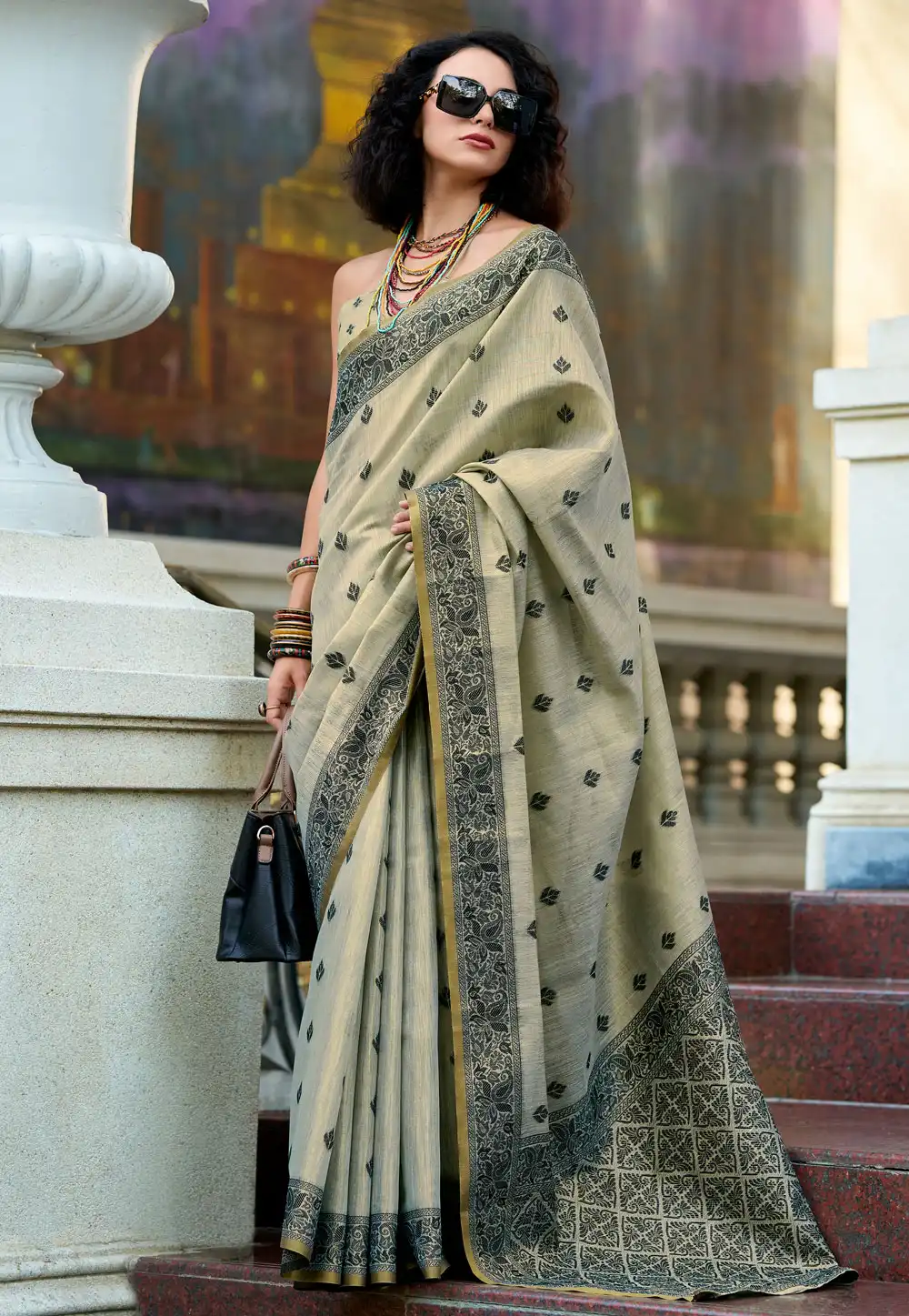 Grey Tissue Saree With Blouse 325684