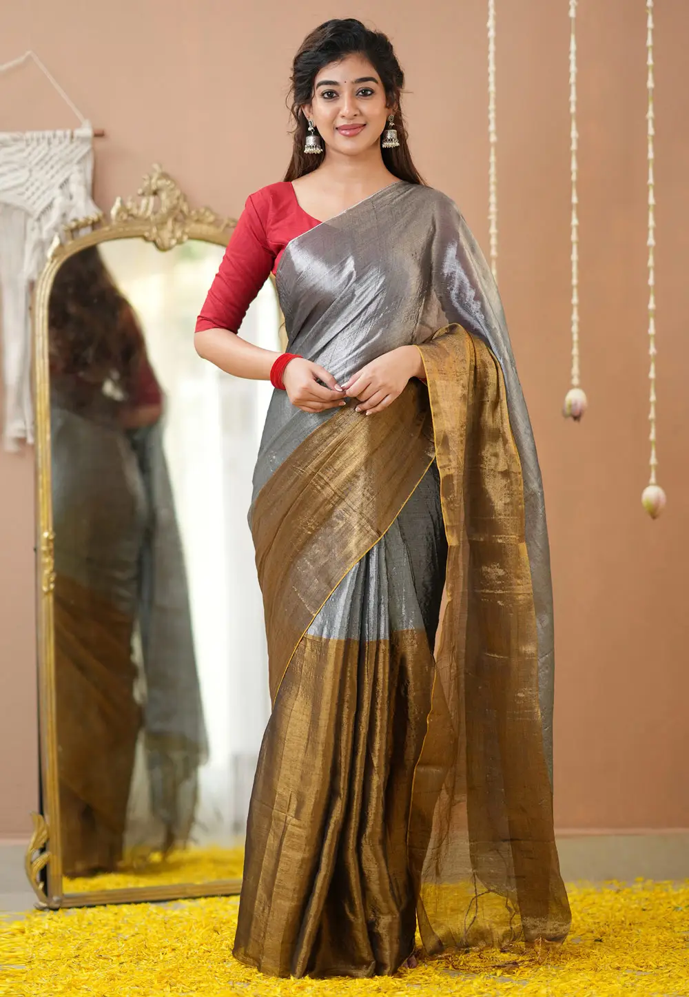 Grey Tissue Saree With Blouse 332717
