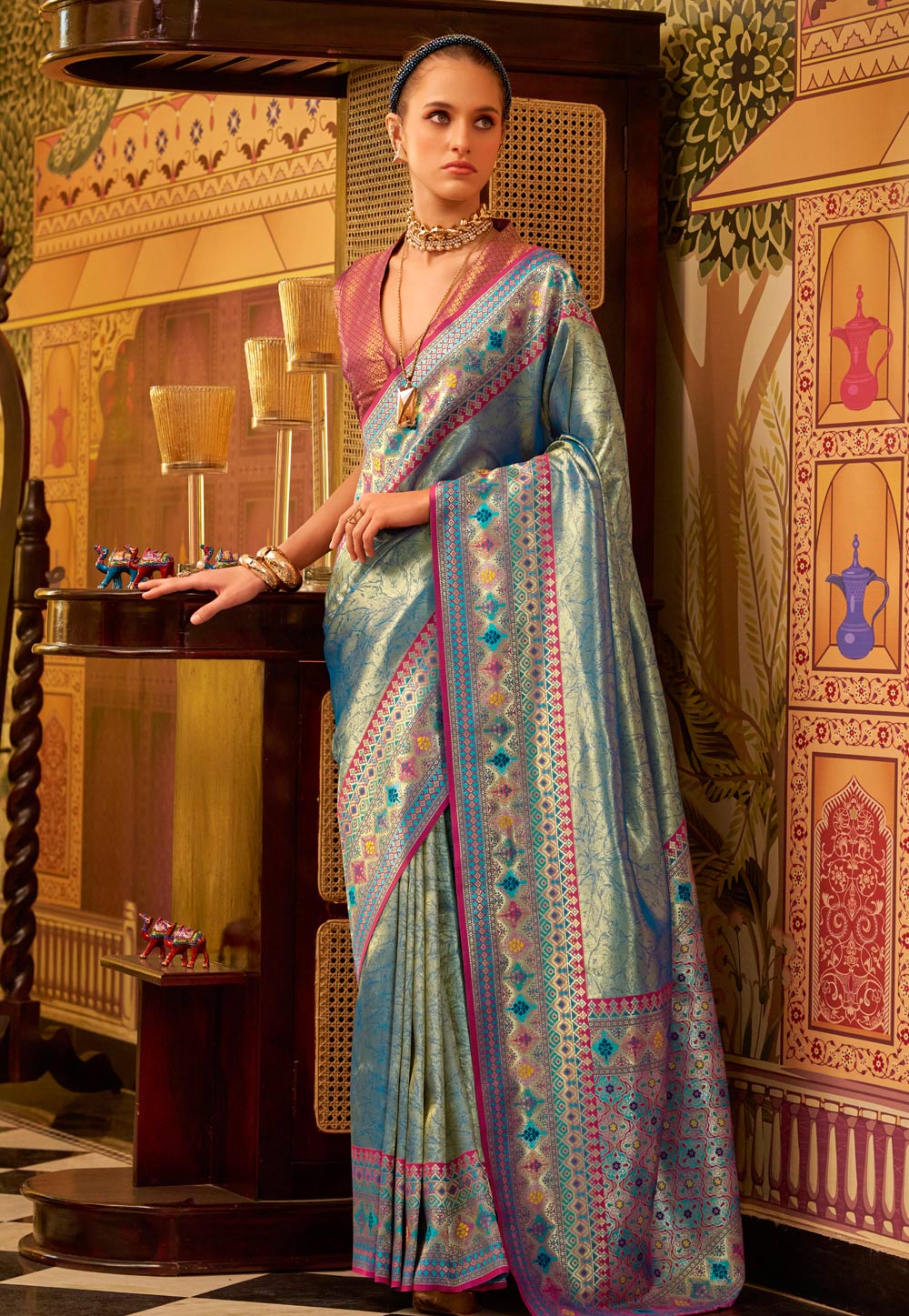 Grey Tissue Silk Saree With Blouse 307223