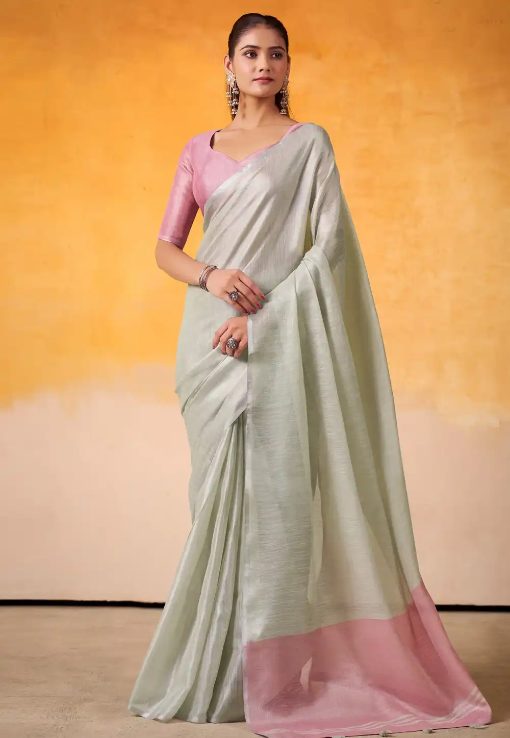 Grey Tissue Silk Saree With Blouse 315384