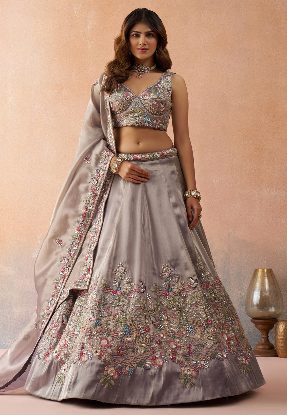 Grey Tissue Wedding Lehenga Choli 328210