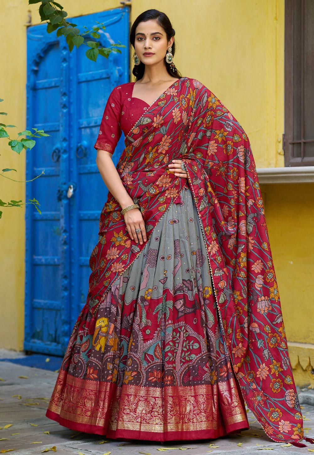 Grey Tussar Silk Lehenga Choli 328677