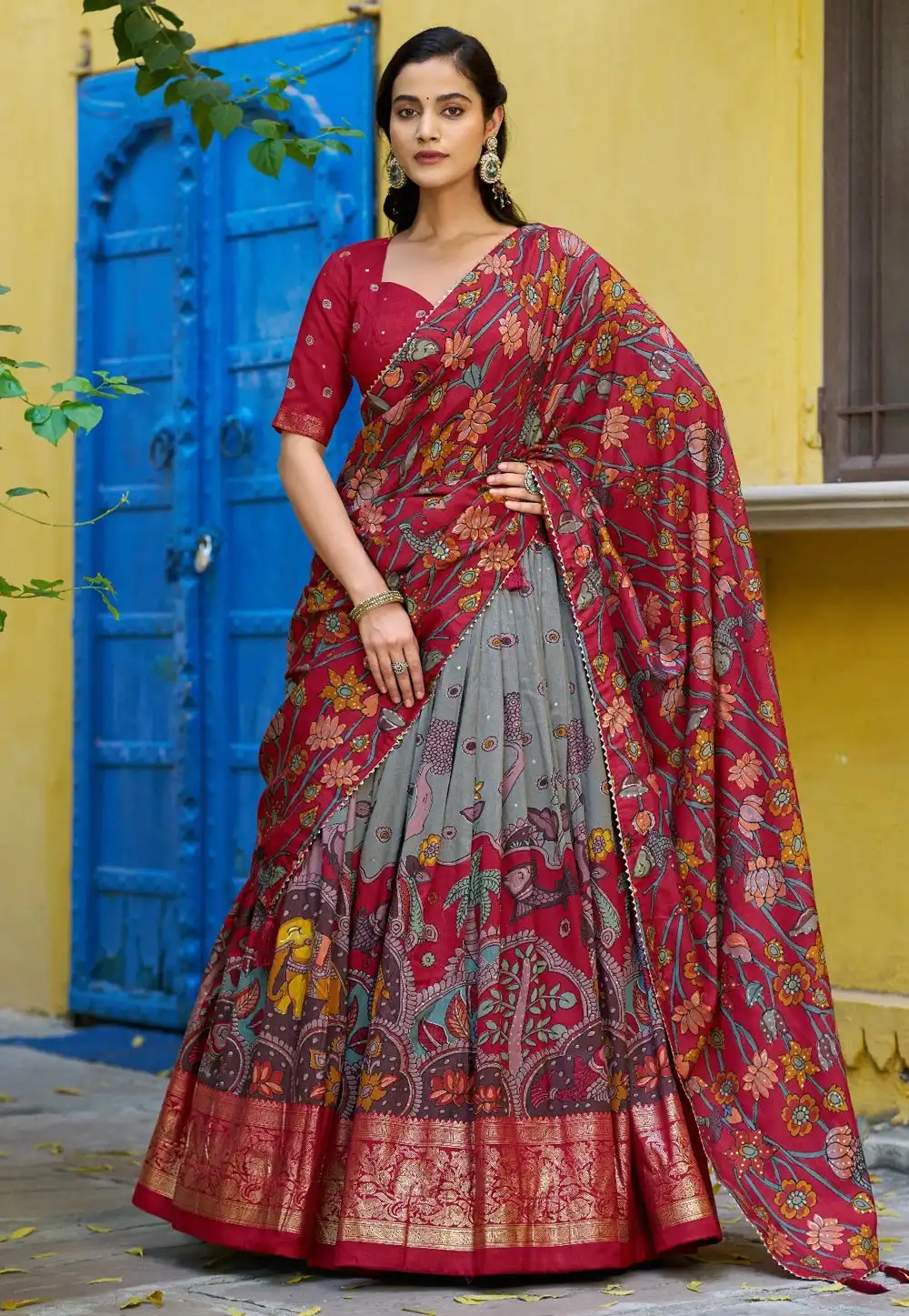 Grey Tussar Silk Lehenga Choli 328677