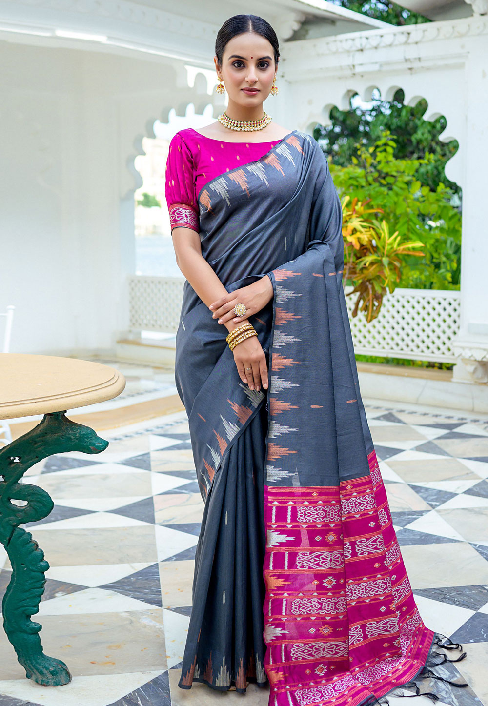 Grey Tussar Silk Saree With Blouse 278773