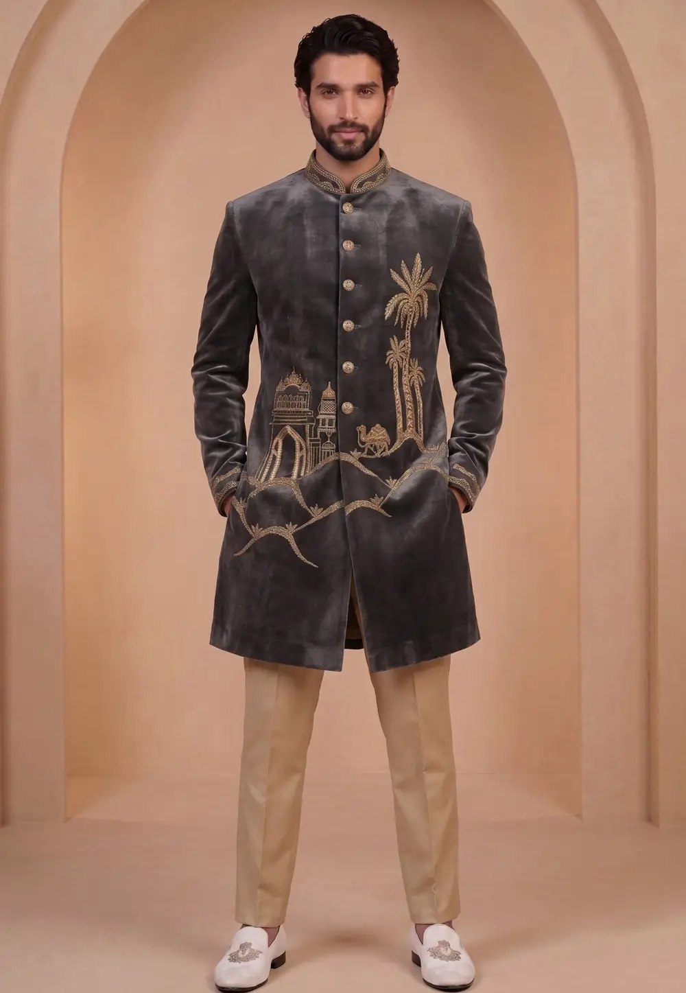Grey Velvet Indo Western Sherwani 331251