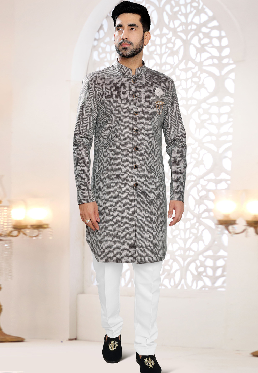 Grey Velvet Indo Western Suit 306426