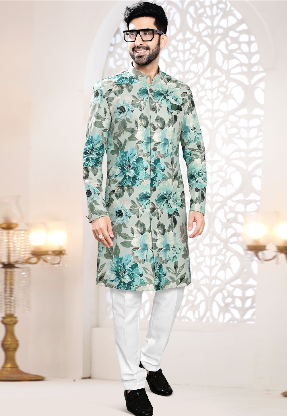 Grey Velvet Indo Western Suit 306443