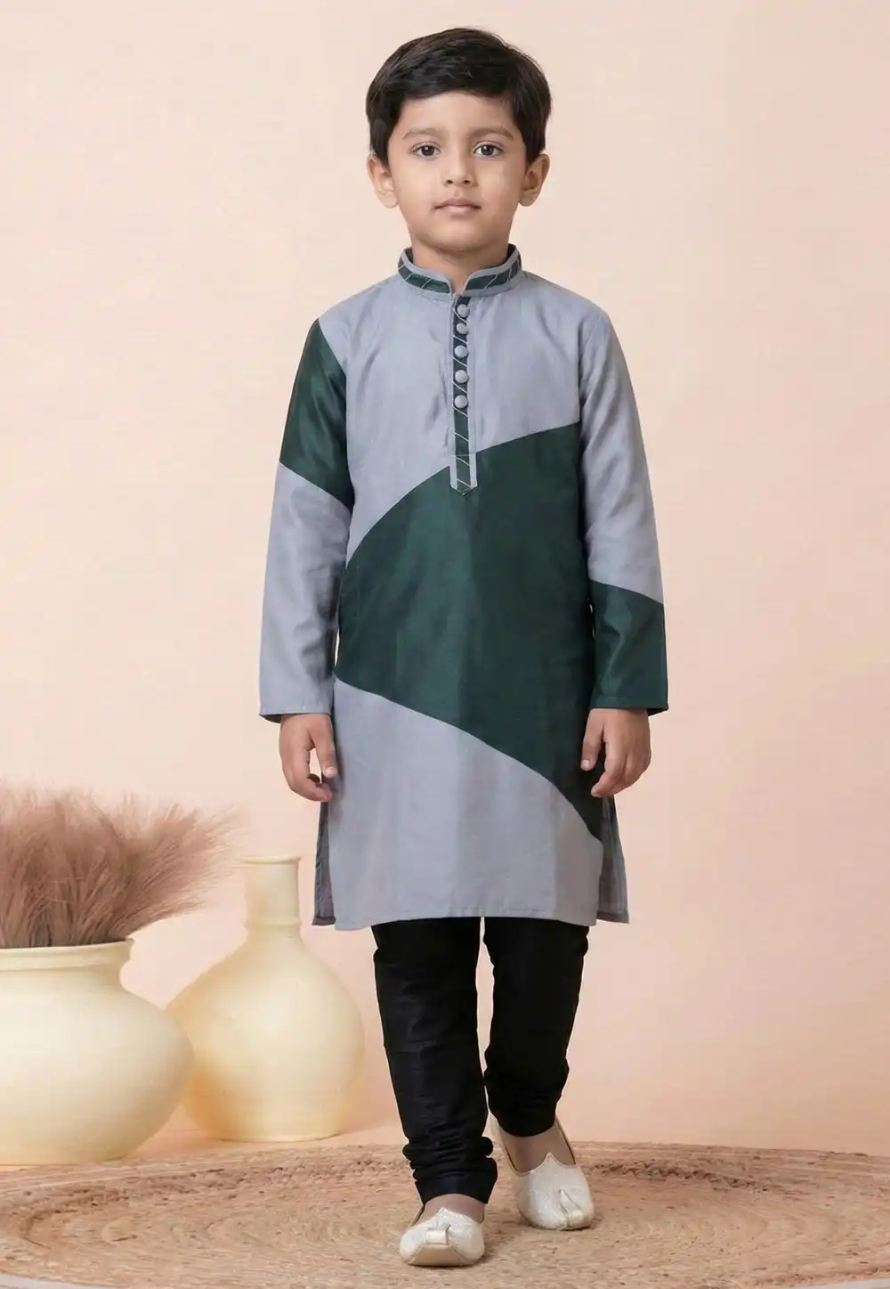Grey Viscose Kids Kurta Pajama 322289