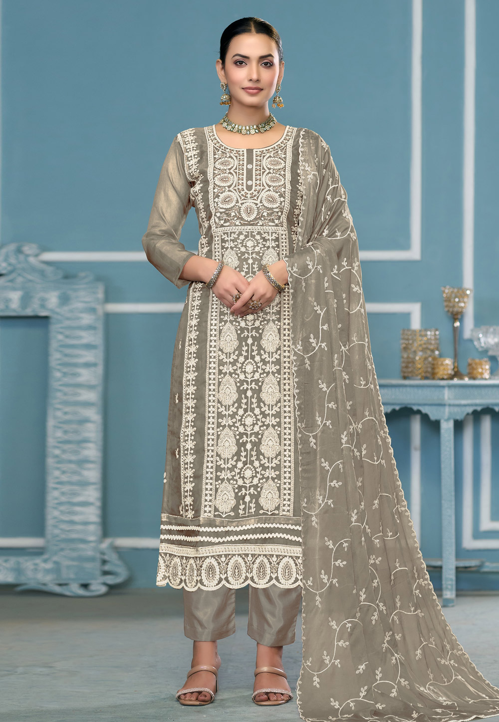 Grey Viscose Pakistani Suit 306834