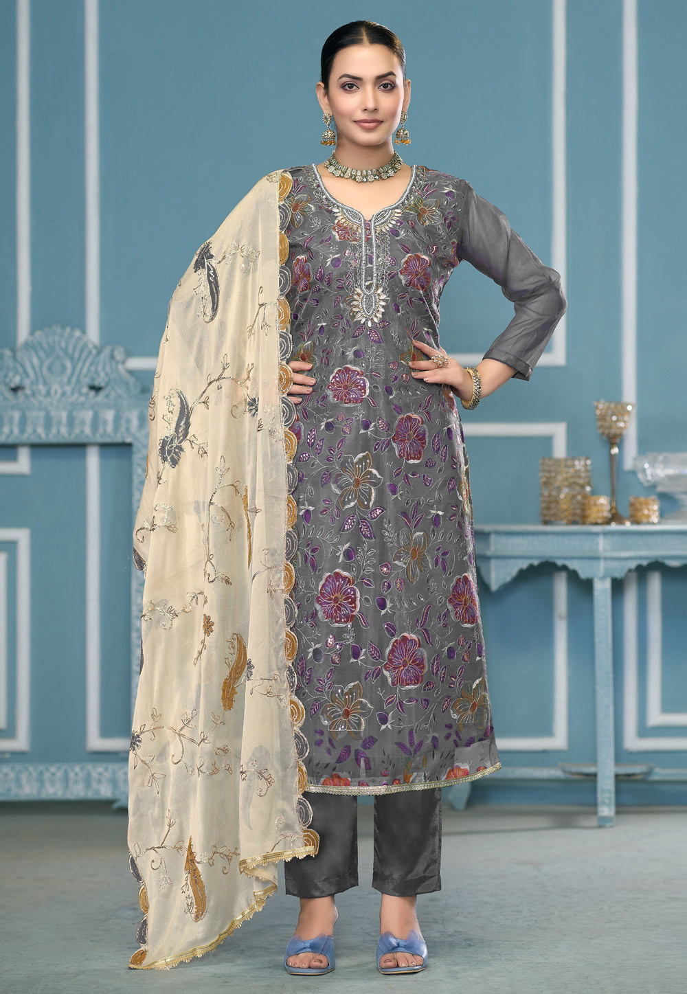 Grey Viscose Pant Style Suit 307433