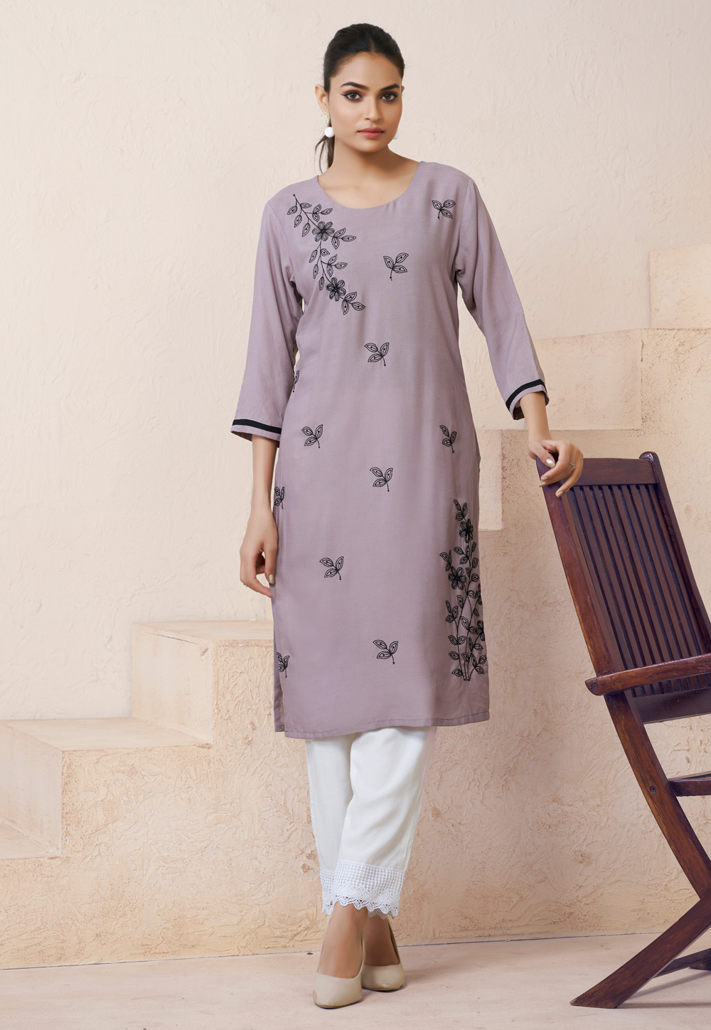Grey Viscose Rayon Long Tunic 313420