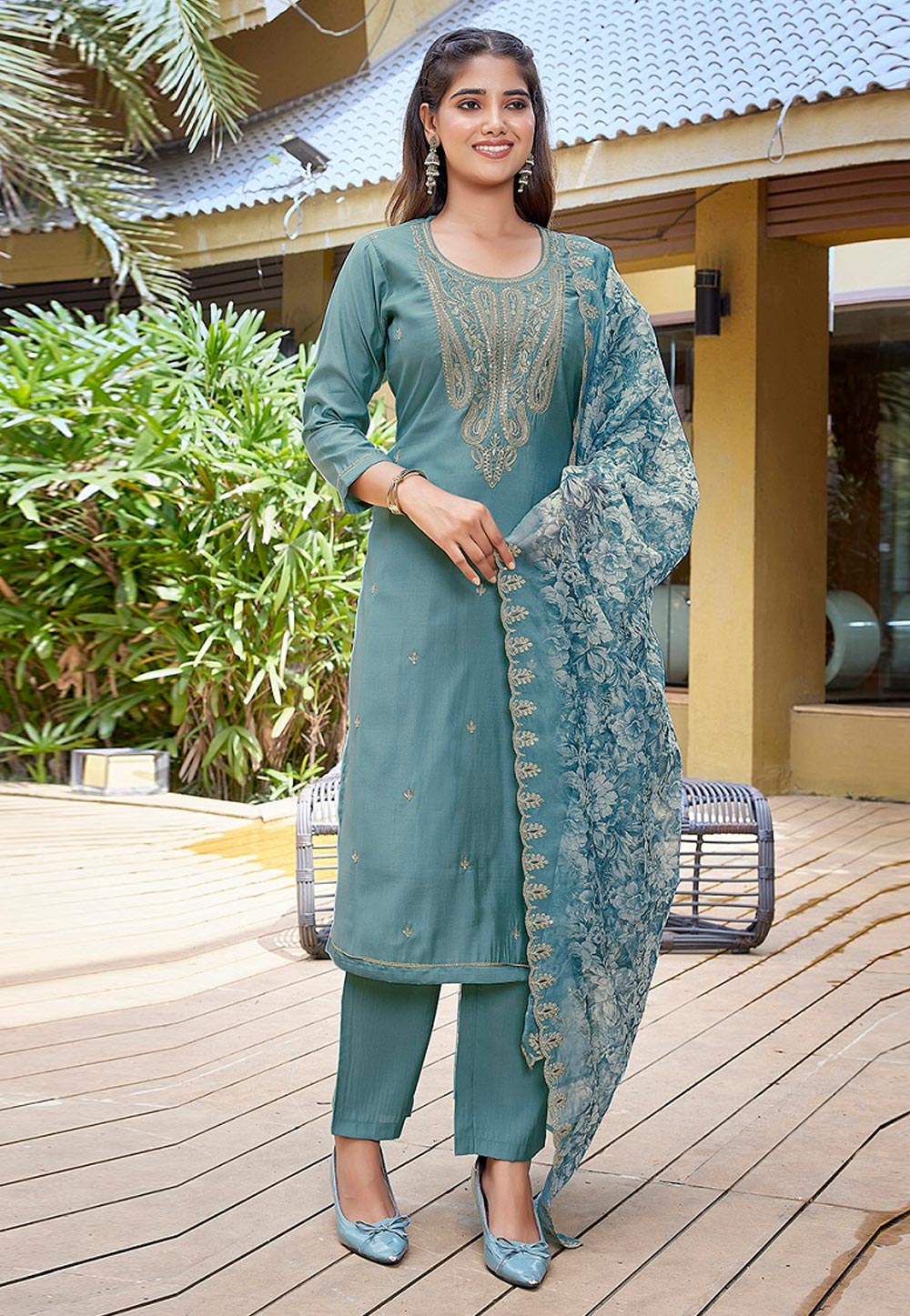 Grey Viscose Readymade Pakistani Suit 324838