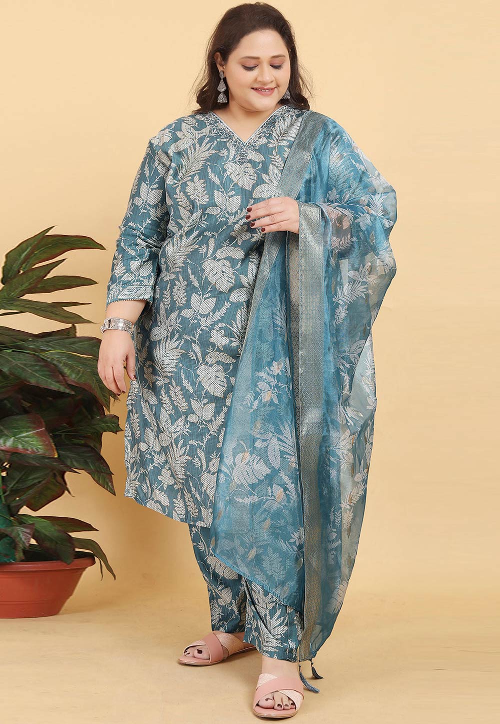 Grey Viscose Readymade Pant Style Suit 311171