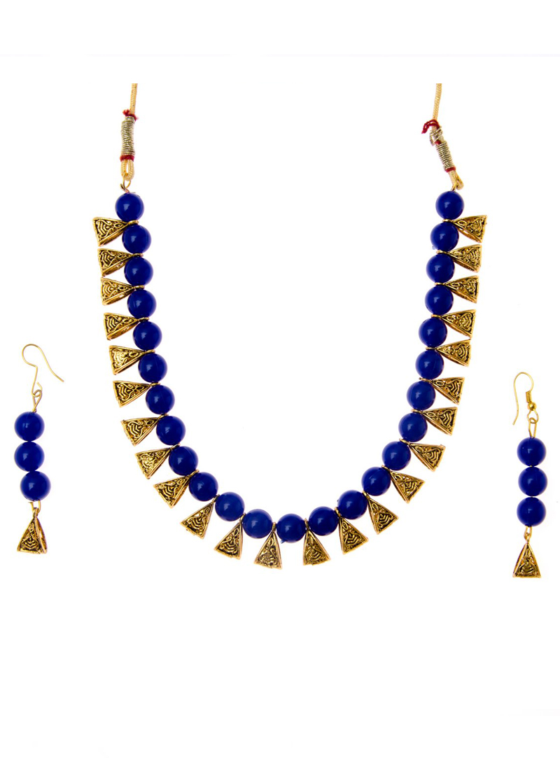 Blue Brass Necklace With Earrings 153248