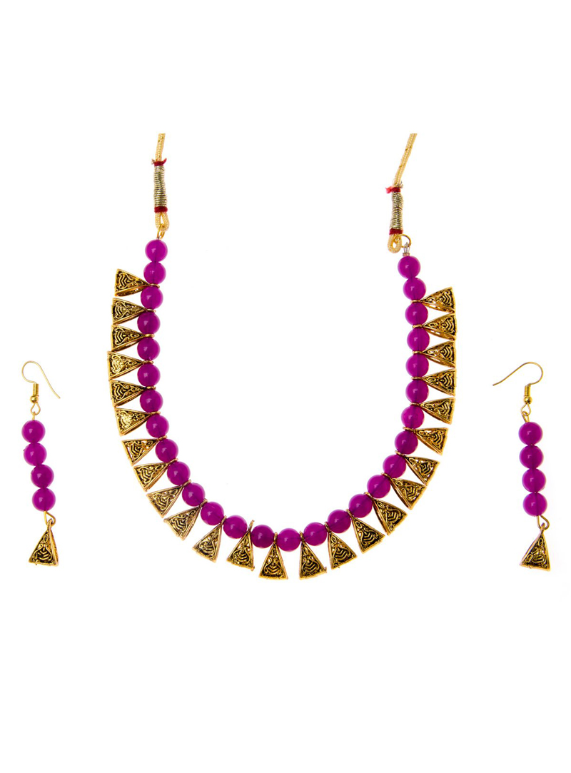 Purple Brass Necklace With Earrings 153249
