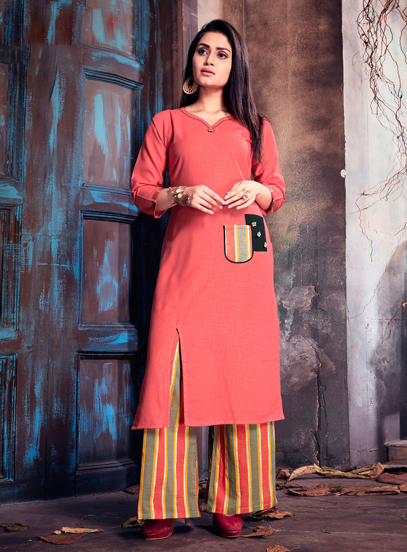 Pink Cotton Pakistani Style Suit 143945
