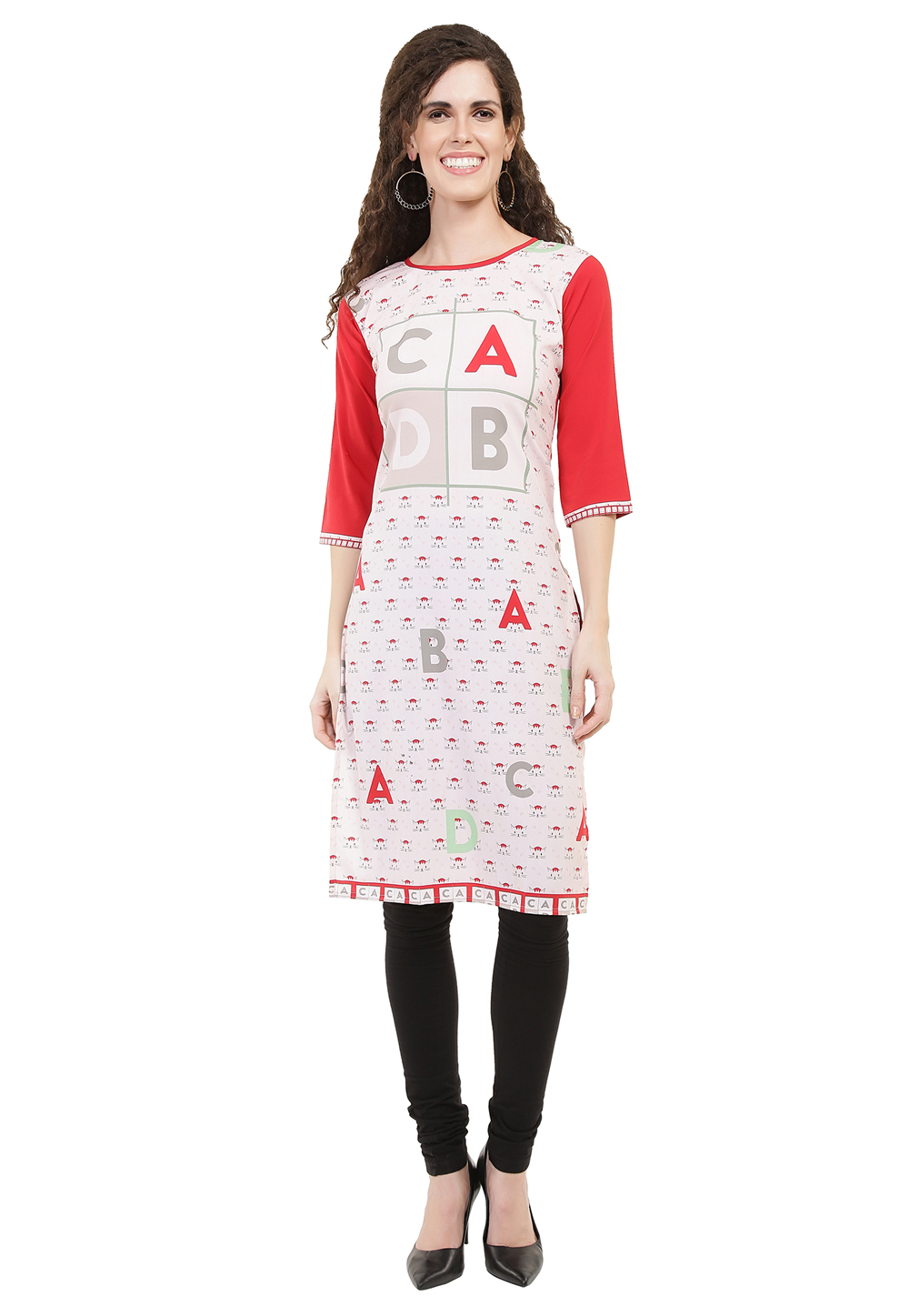 Off White Crepe Readymade Printed Tunic 180705