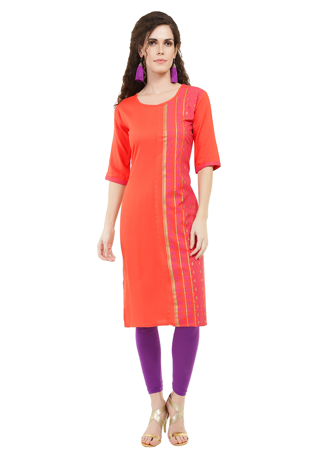 Orange Crepe Readymade Printed Tunic 180707