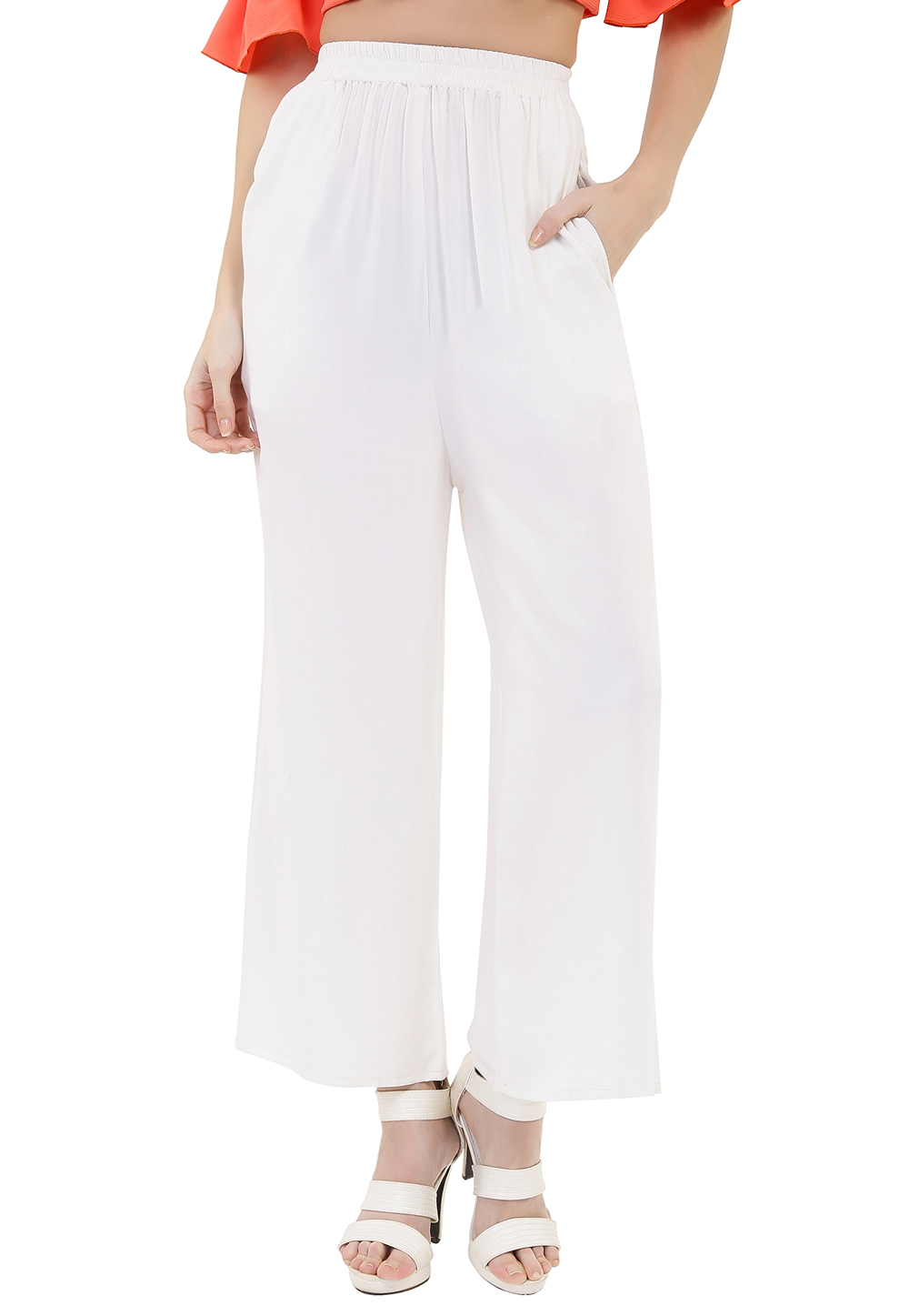 White Rayon Readymade Palazzo Pant 180685