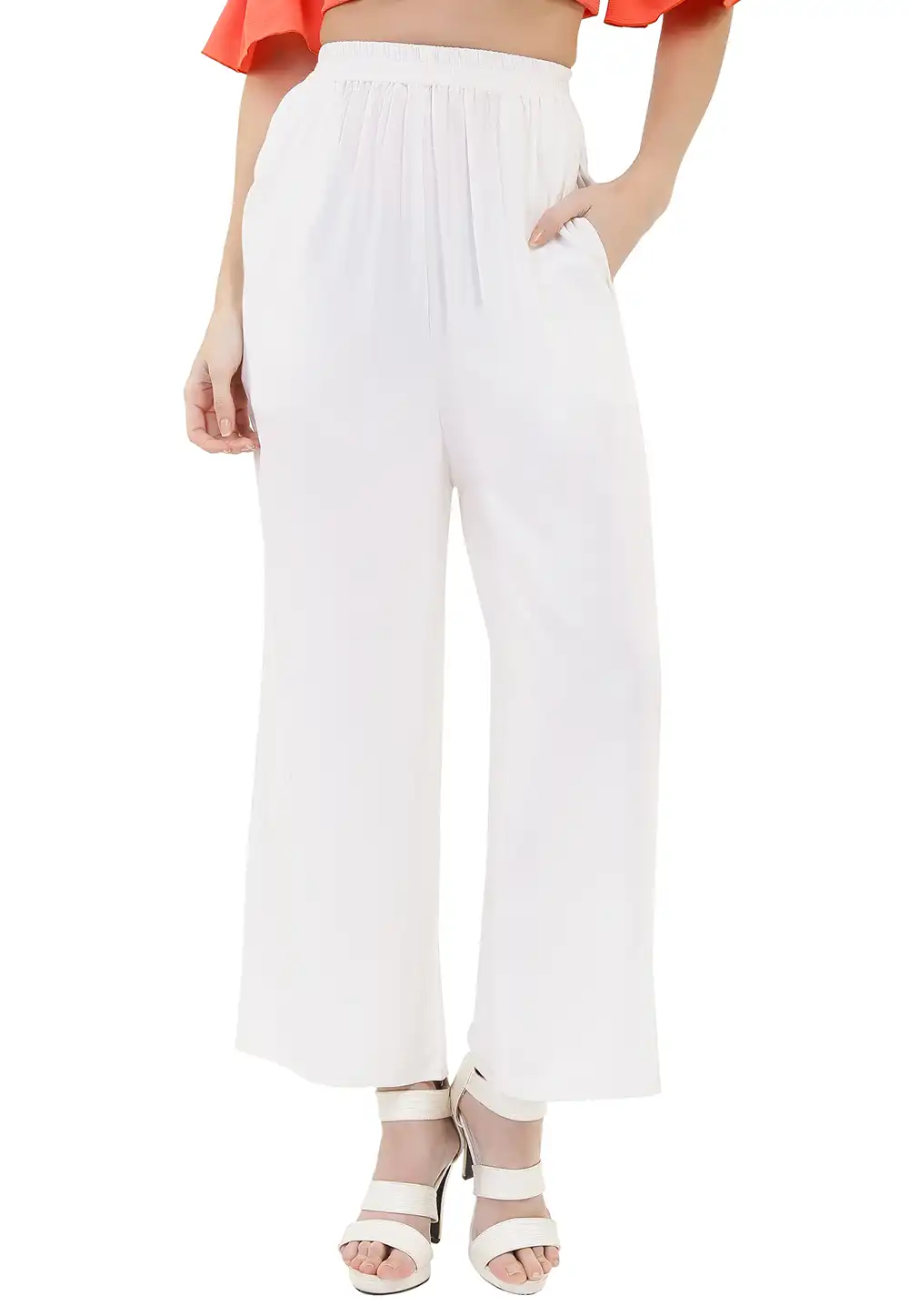 White Rayon Readymade Palazzo Pant 180685