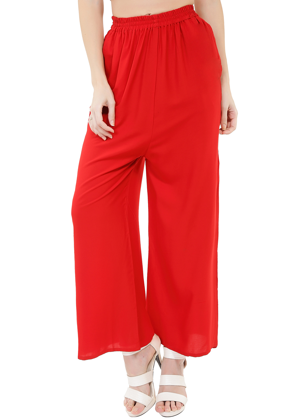 Red Rayon Readymade Palazzo Pant 180687