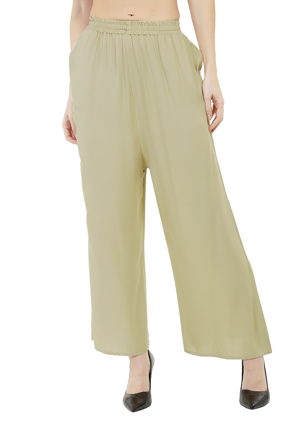 Cream Rayon Readymade Palazzo Pant 180695