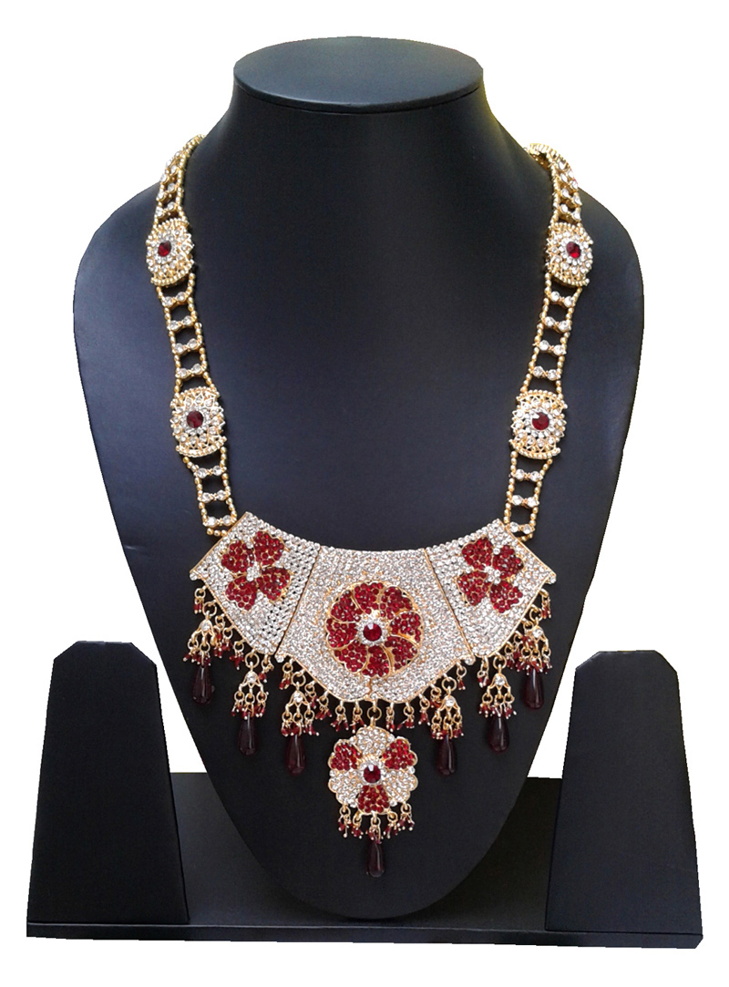 Maroon Alloy Zircon Stone Necklace 117978