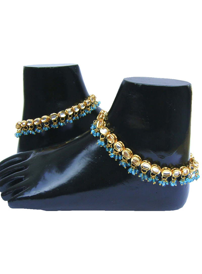 Blue Kundan Anklets 118008