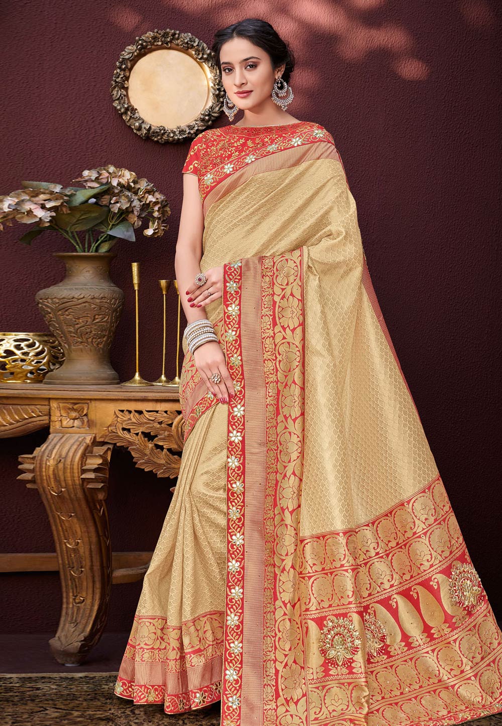 Beige Banarasi Silk Festival Wear Saree 167164