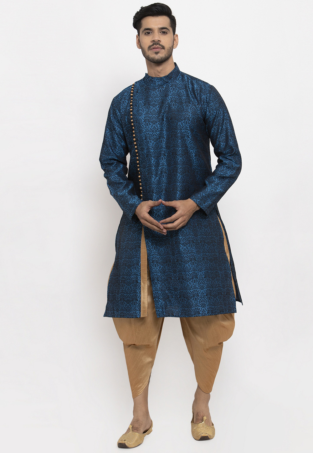 Blue Banarasi Readymade Indo Western Kurta 205763