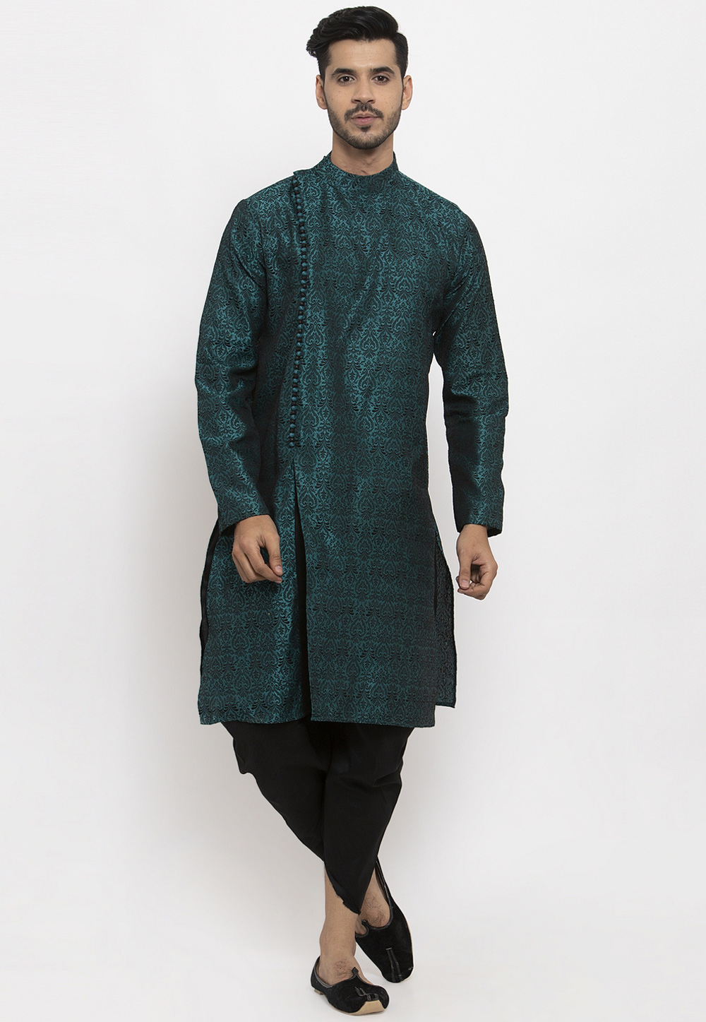 Teal Banarasi Readymade Indo Western Kurta 205765