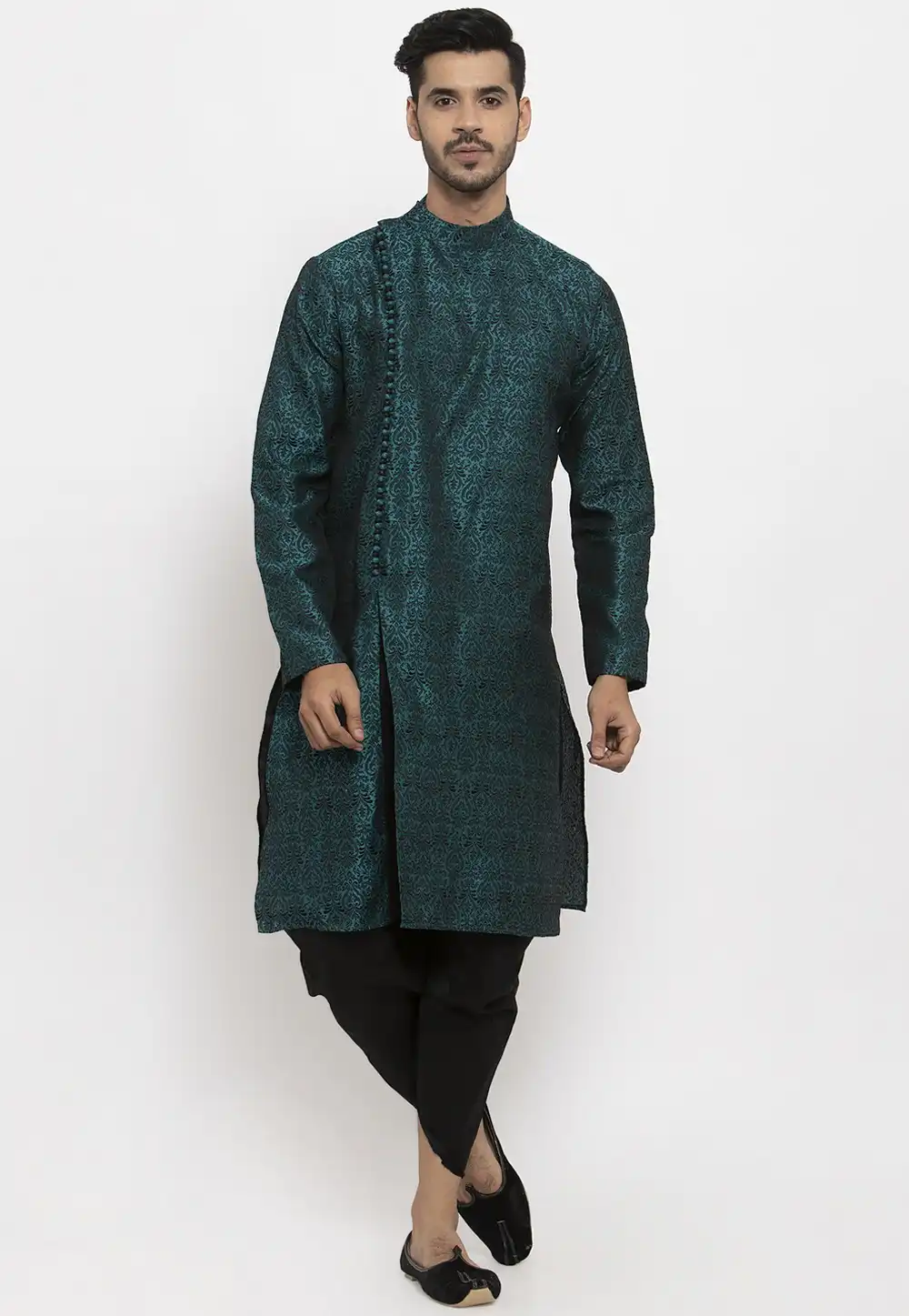 Teal Banarasi Readymade Indo Western Kurta 205765