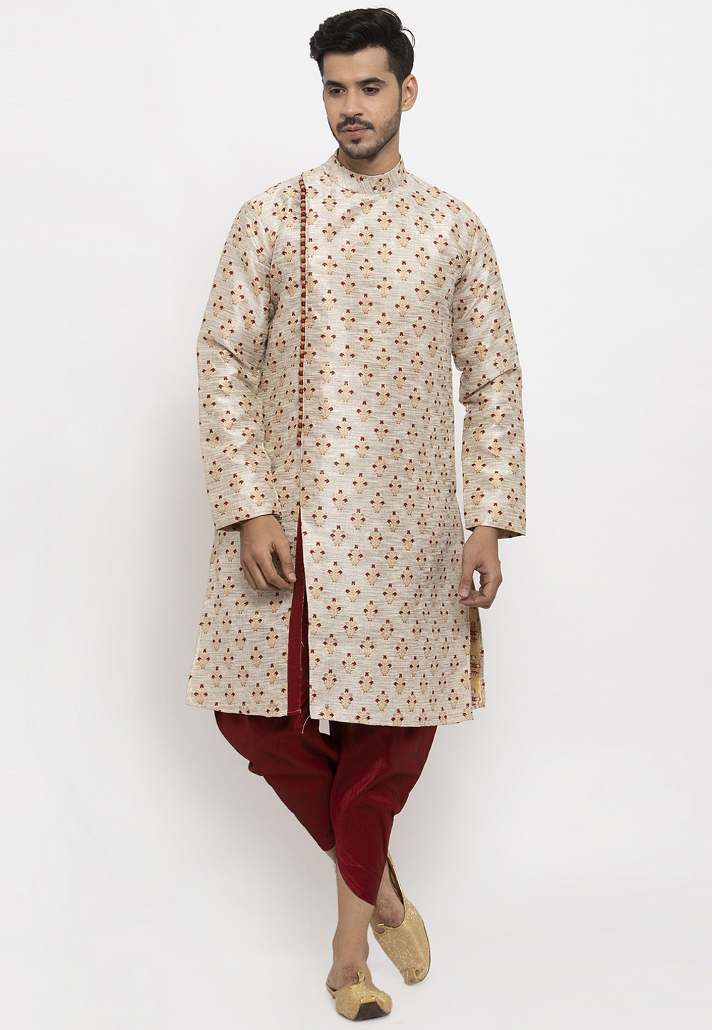 Beige Banarasi Readymade Indo Western Kurta 205768