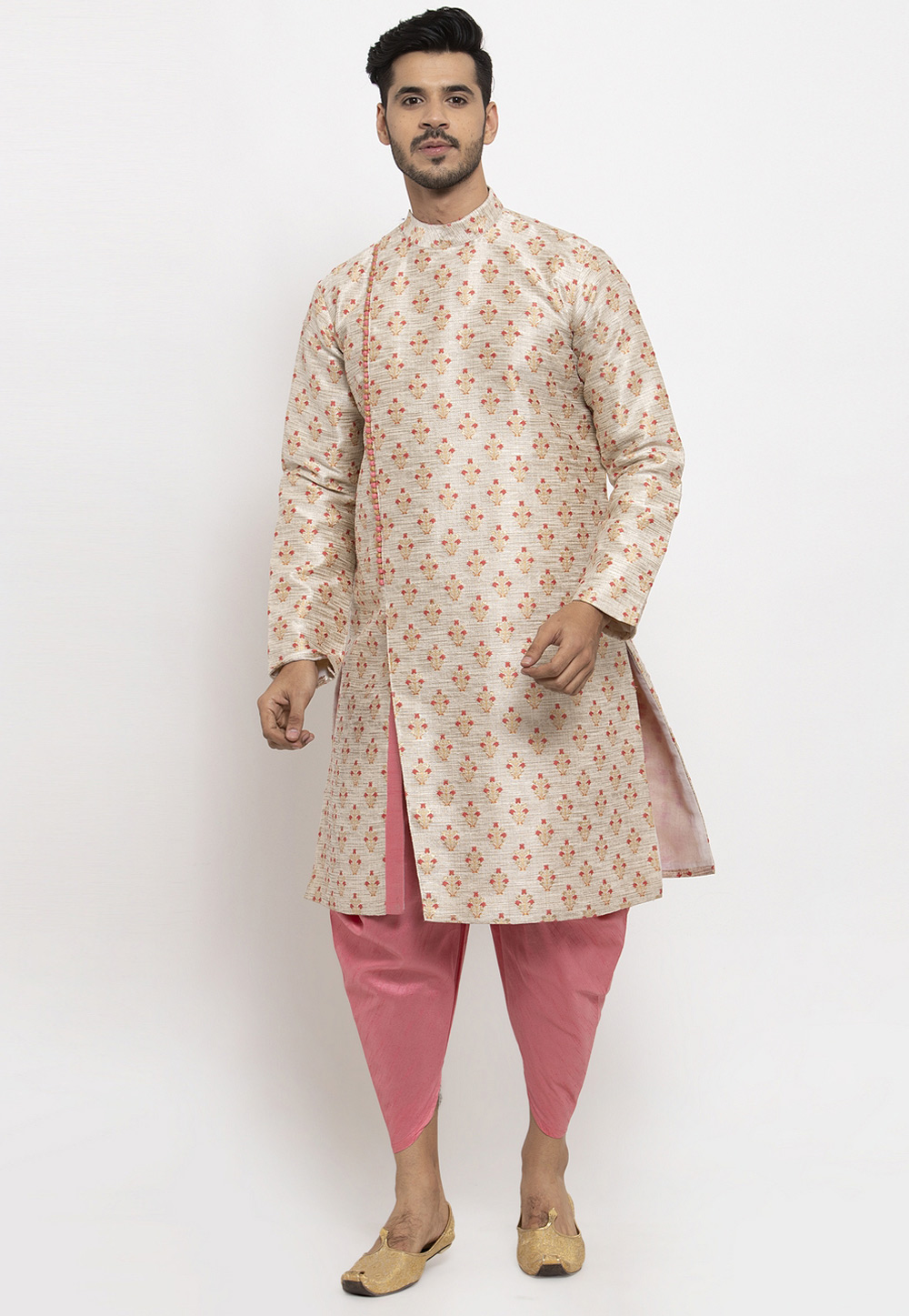 Beige Banarasi Readymade Indo Western Dhoti Kurta 205770