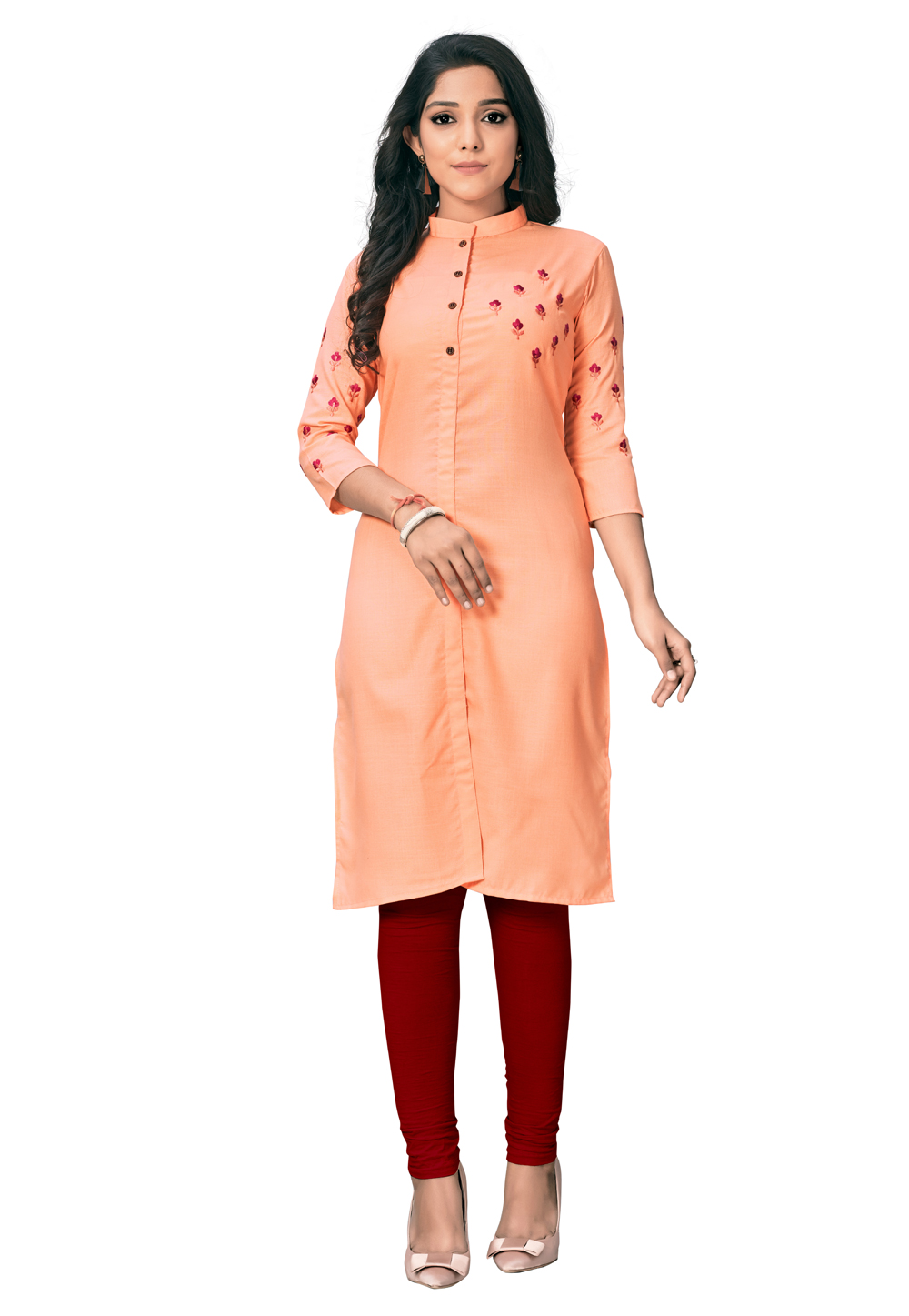 Peach Cotton Readymade Kurti 213292