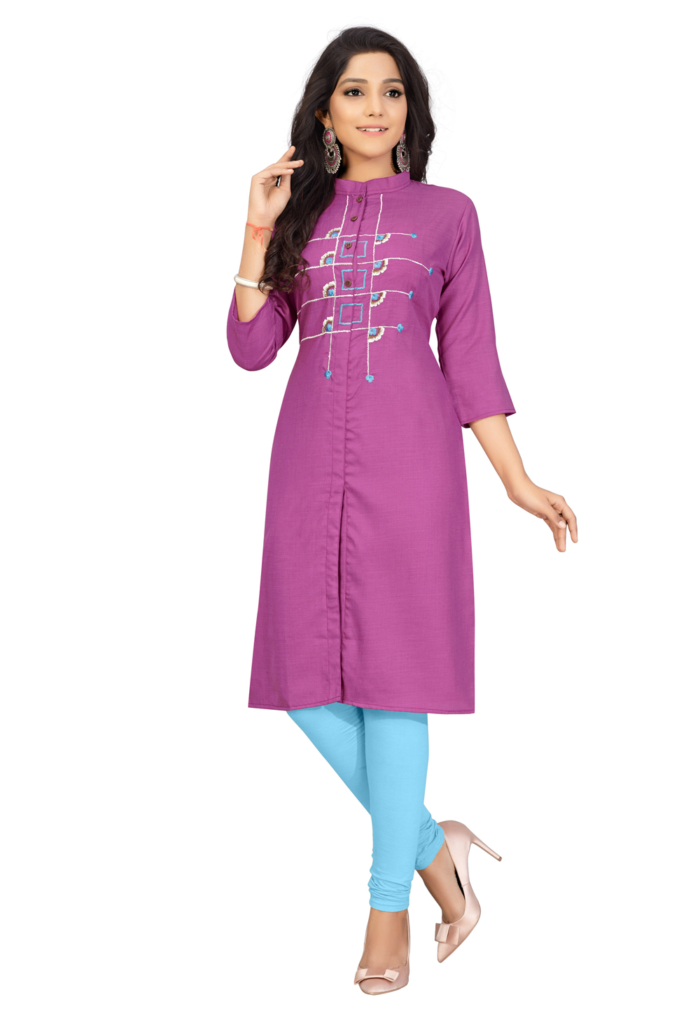 Magenta Cotton Readymade Kurti 213299