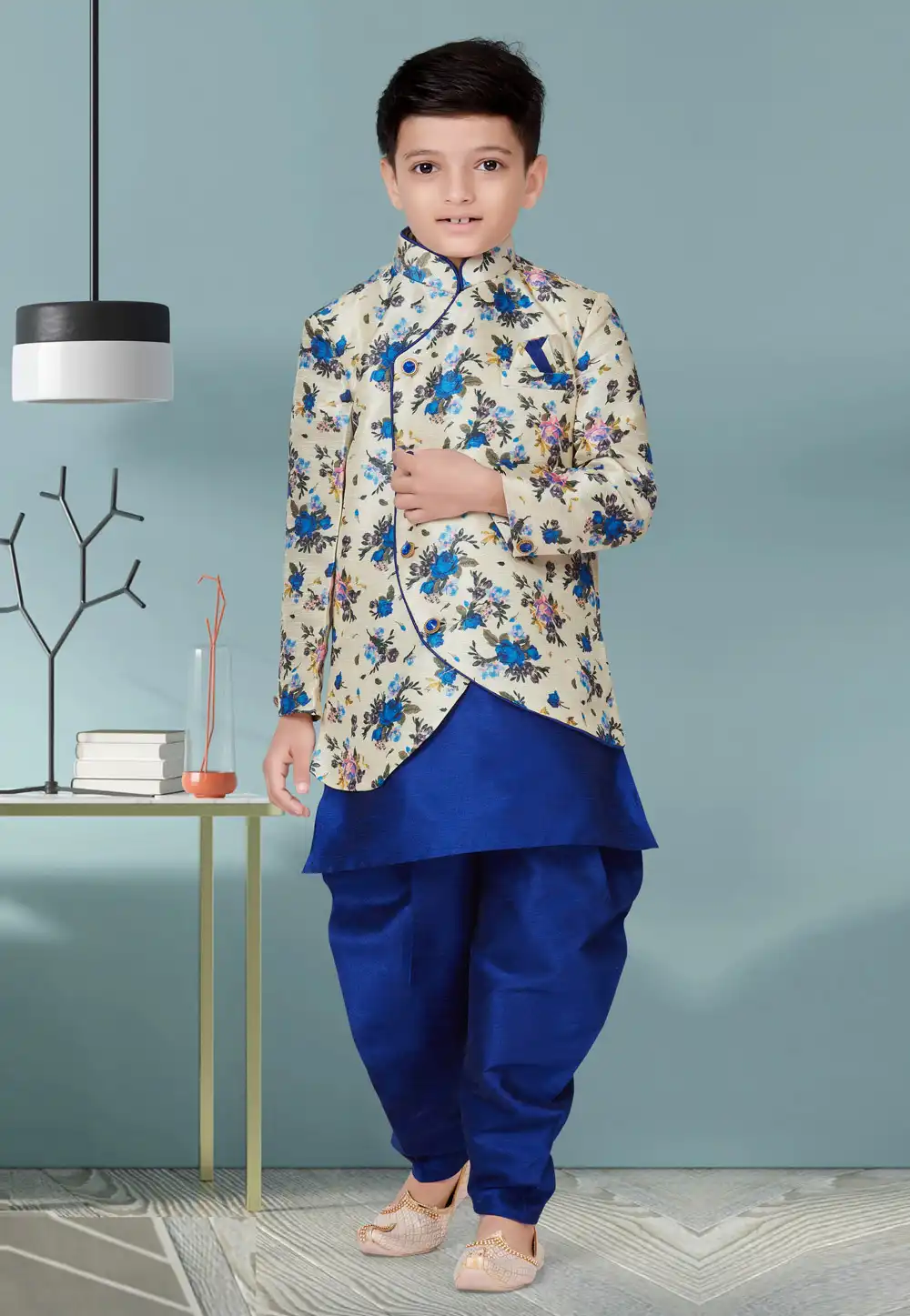 Cream Jecquard Kids Indo Western Suit 252163