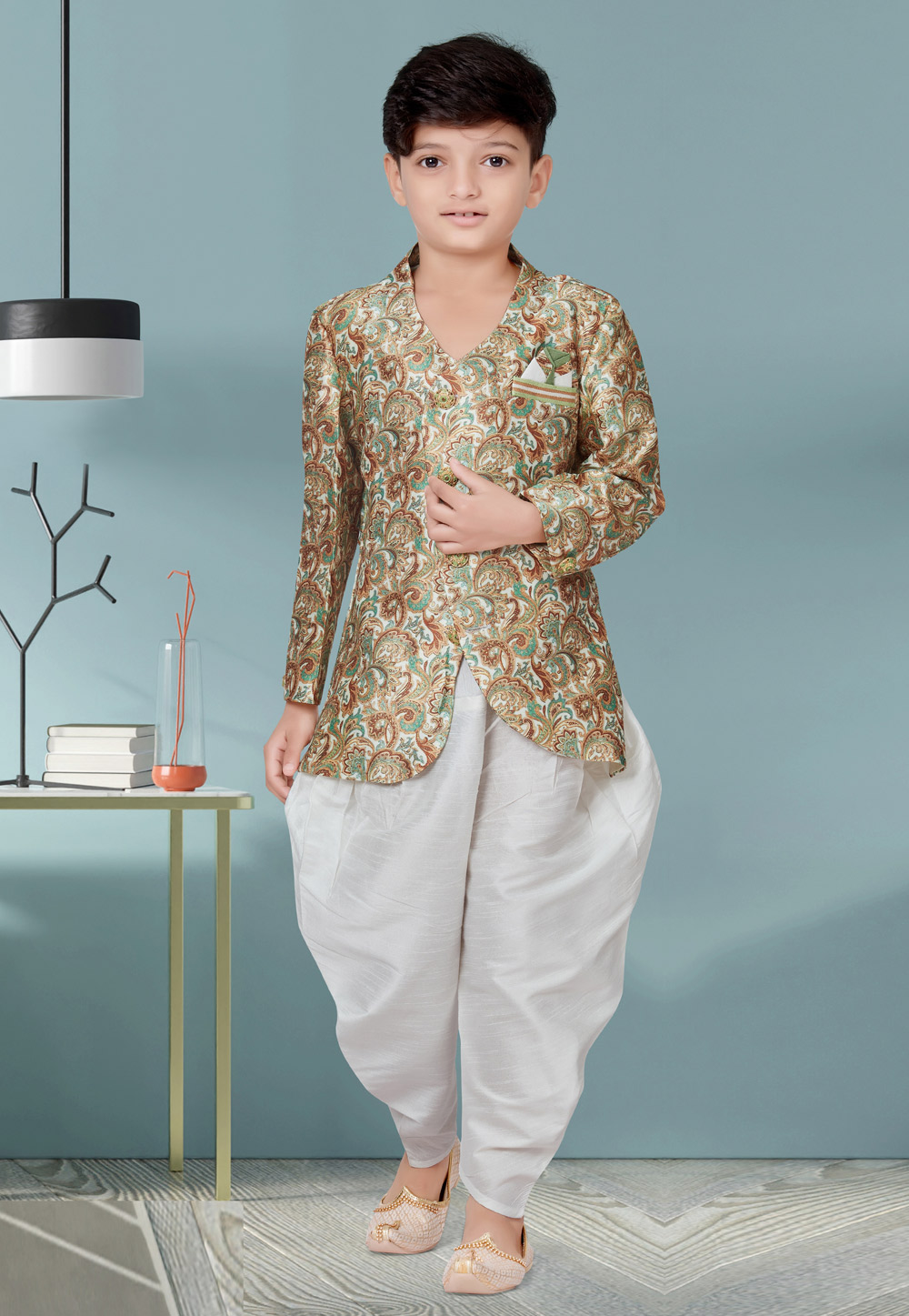 Brown Jecquard Kids Indo Western Suit 252165