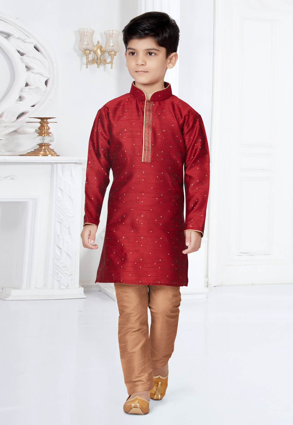 Maroon Jecquard Readymade Kids Kurta Pajama 252172