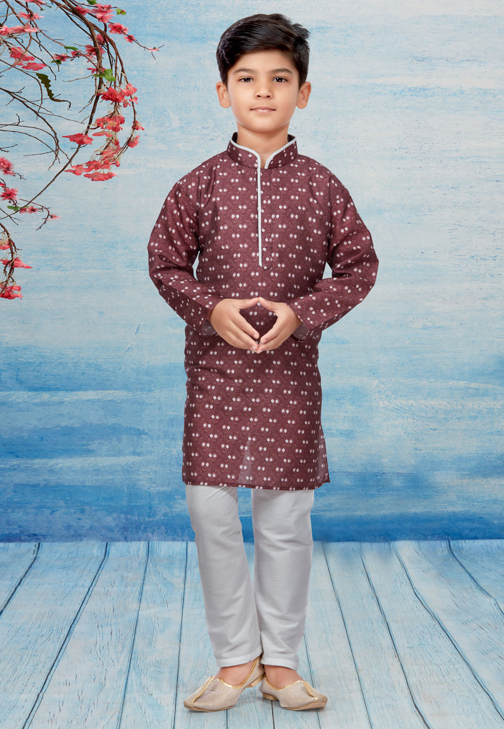 Wine Silk Readymade Kids Kurta Pajama 257043