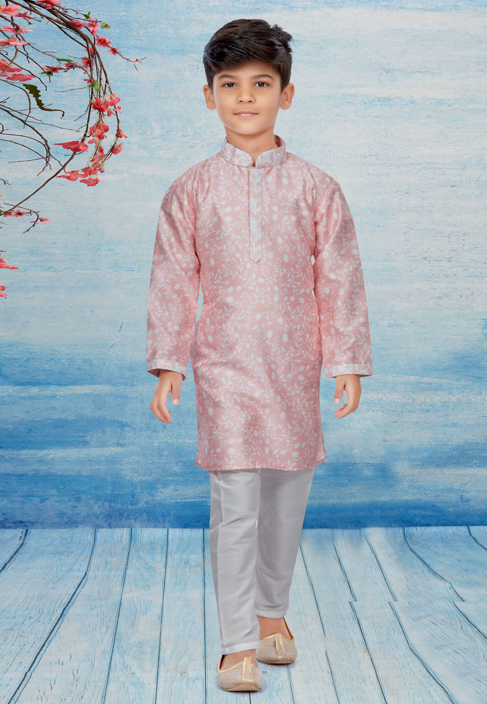 Pink Silk Readymade Kids Kurta Pajama 257047