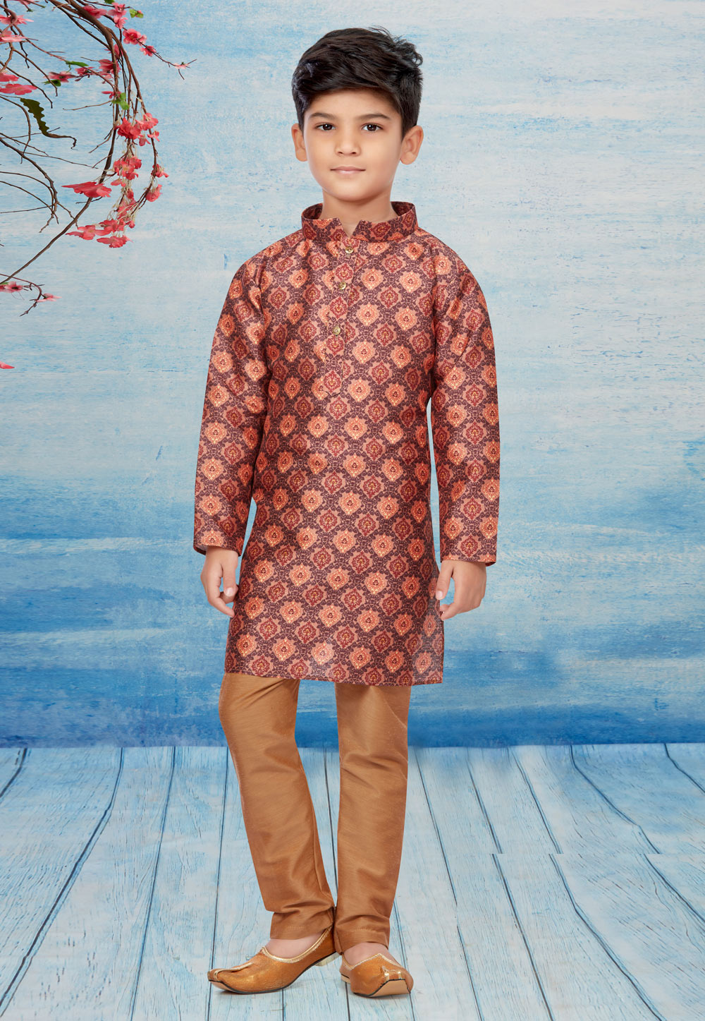 Wine Silk Readymade Kids Kurta Pajama 257052