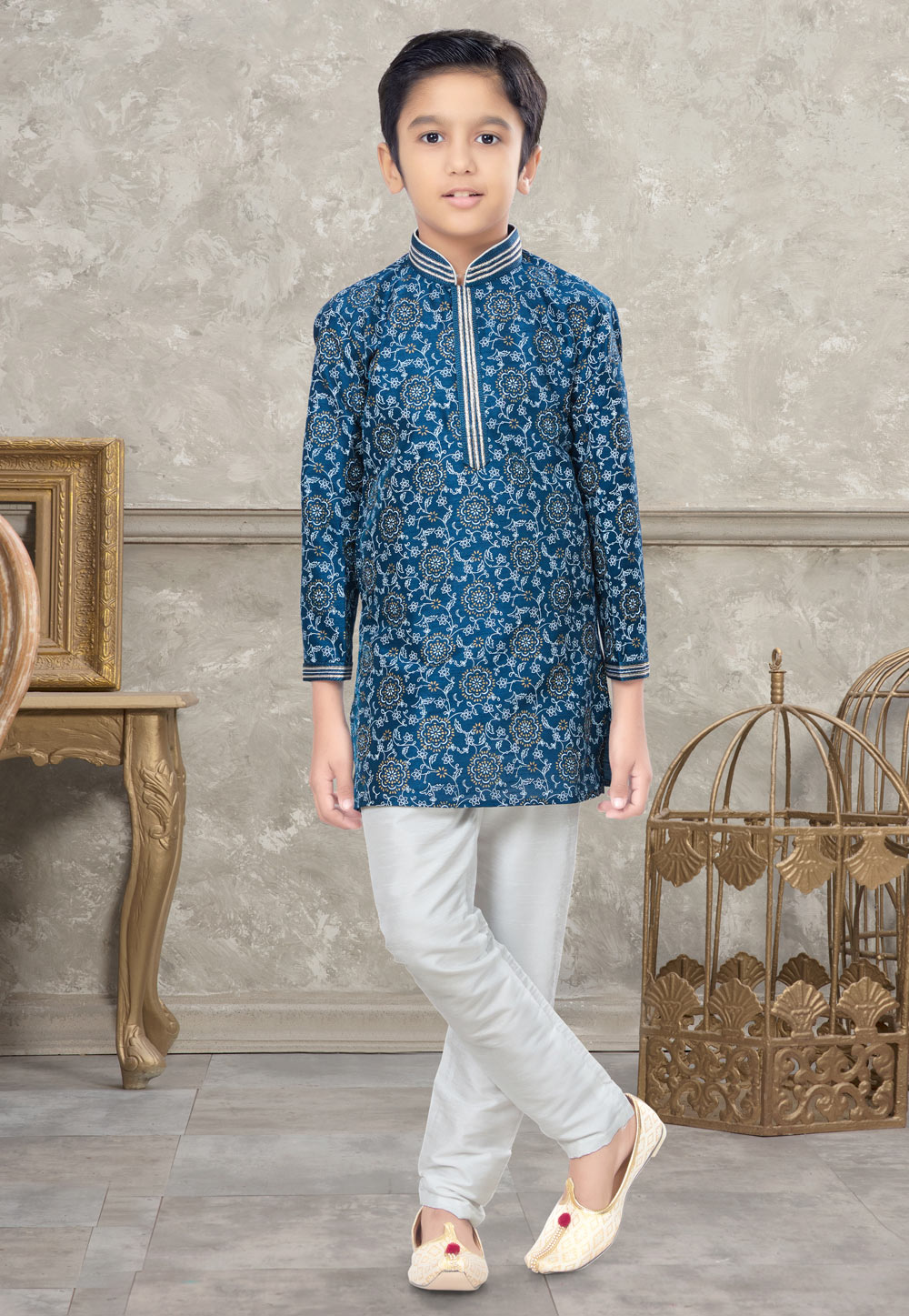 Blue Silk Kids Kurta Pajama 270985