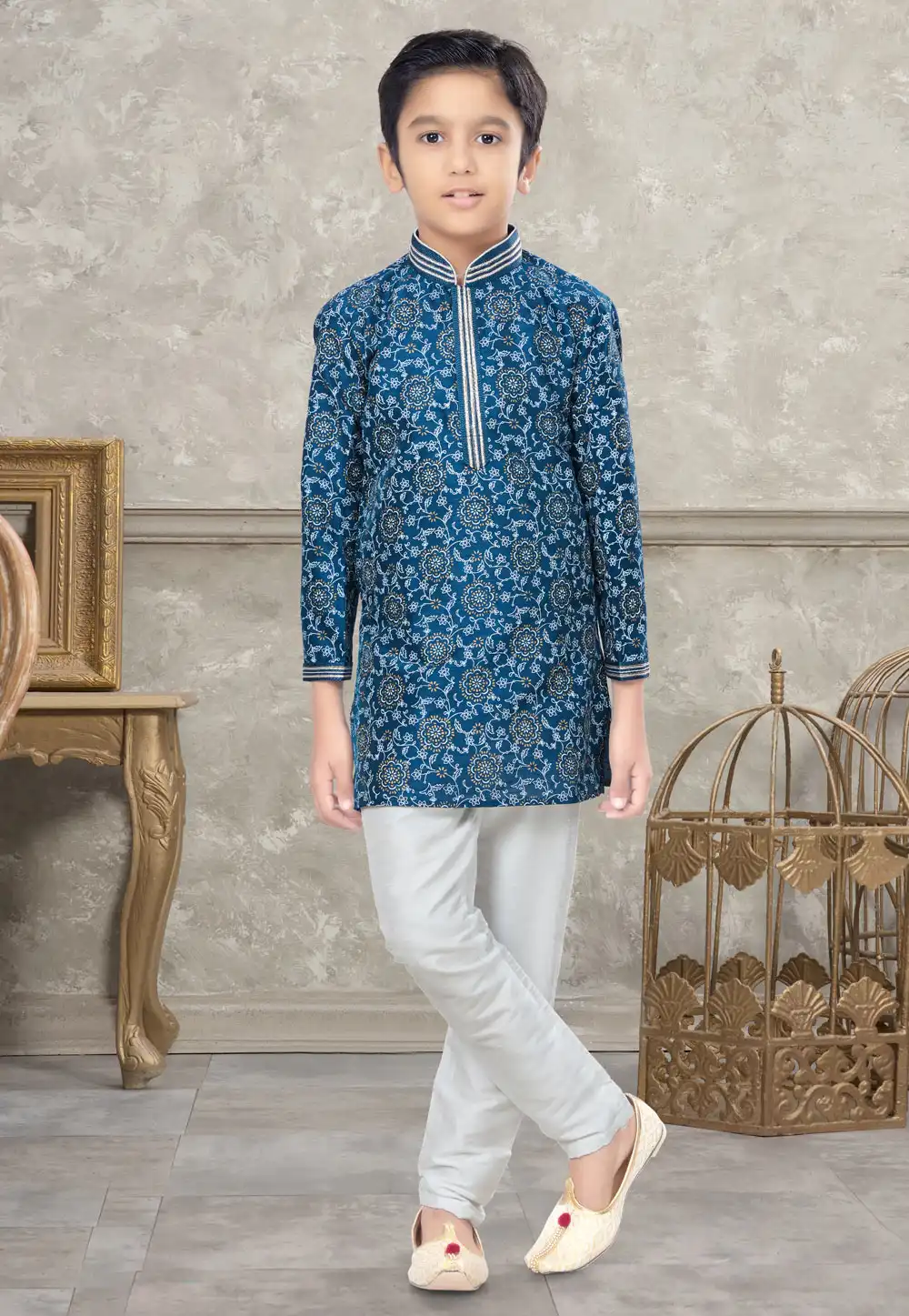 Blue Silk Kids Kurta Pajama 270985