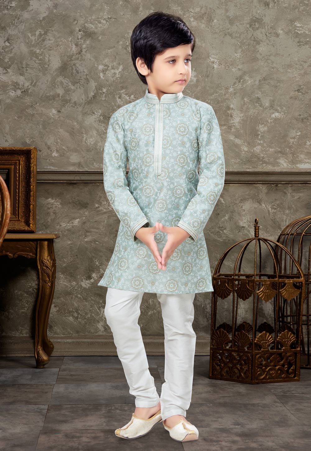 Grey Silk Kids Kurta Pajama 270986