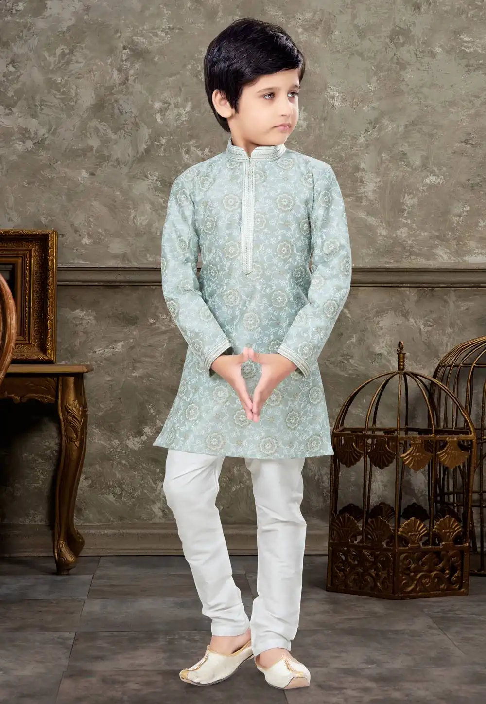 Grey Silk Kids Kurta Pajama 270986