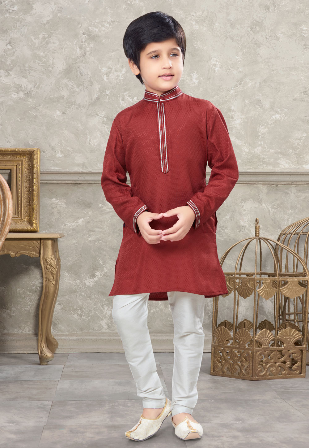Maroon Silk Kids Kurta Pajama 270990