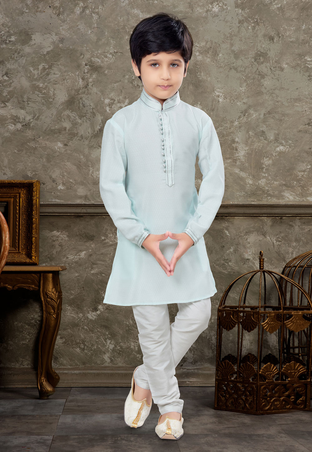 Sky Blue Silk Kids Kurta Pajama 270991