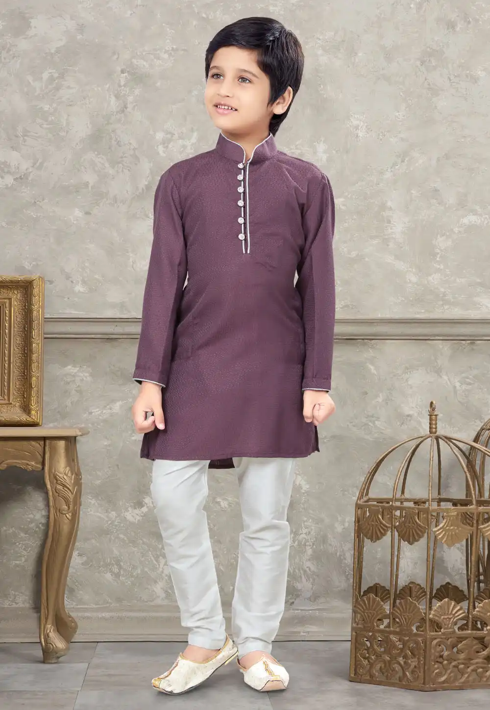 Light Purple Silk Kids Kurta Pajama 270992